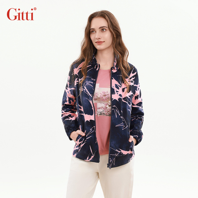 印花立领外套女收腰显瘦大码