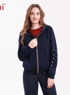 Gitti/吉蒂秋款连帽针织外套女大码运动休闲夹克衫G255260