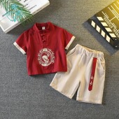 中国风麻棉两件套休闲帅气中小童复古唐装 套装 潮 新款 男童2025夏季