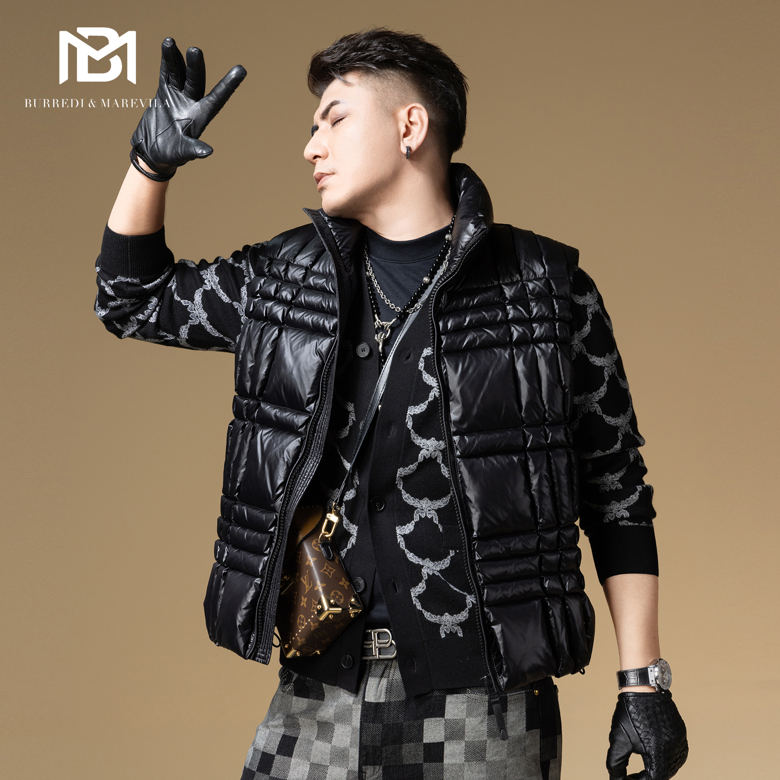 BM男士高端羽绒马甲90白鸭绒潮牌格子绗缝羽绒服2025新款冬季外套