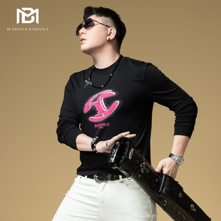 美式 上衣2025新款 高街潮牌字母长袖 男士 秋 莫代尔打底衫 BM卫衣男款