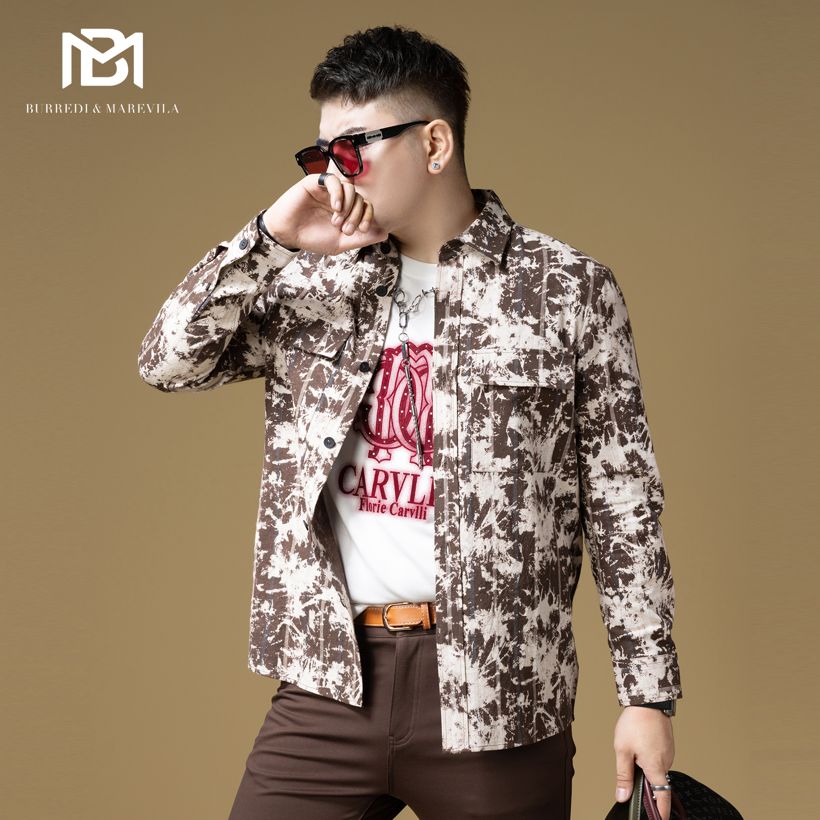 BM男士高端衬衫长袖2024新款时尚扎染条纹棉麻休闲衬衣外套春秋季