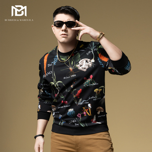 上衣圆领秋 潮流高级感植物图鉴印花欧洲站男装 BM男士 卫衣2025新款