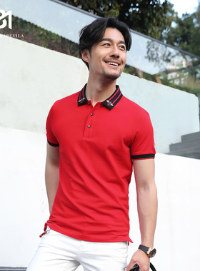 BM刺绣polo衫港风新款男士半截短袖t恤男装潮流纯棉翻领夏季宽松