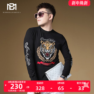 秋冬季 BM欧洲站潮牌老虎毛衣男痞帅修身 打底衫 男士 线衣 黑色针织衫