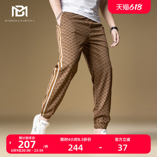 BM欧货男裤子潮牌高级感字母提花条纹卫裤男2025新款运动休闲裤薄