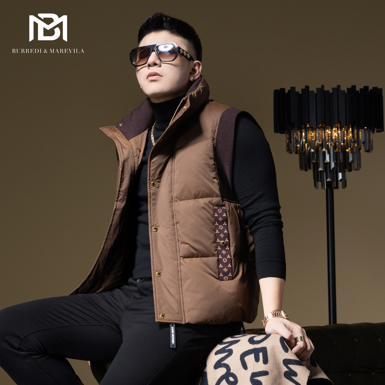 BM男士羽绒服冬季2024新款立领拼接欧货潮牌男装高端羽绒马甲外套