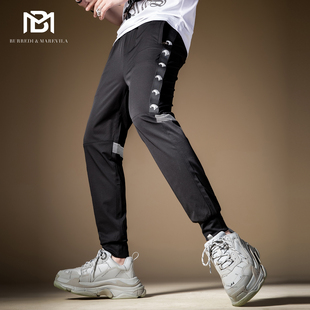 男潮牌束脚裤 裤 运动卫裤 夏季 BM侧边织带高街裤 薄款 子痞帅休闲工装