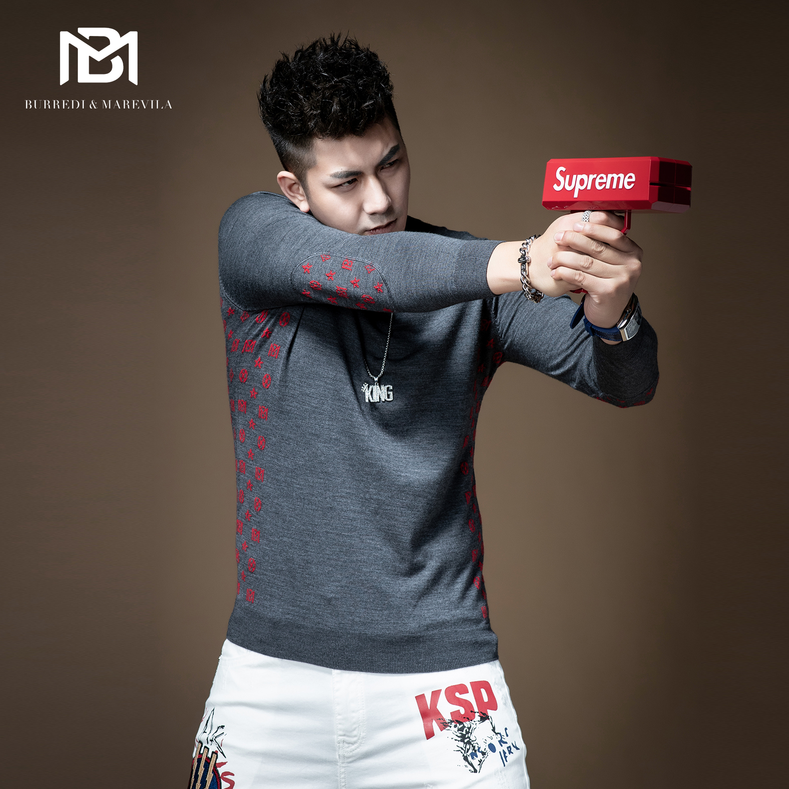 字母提花韩版潮流个性港风羊绒衫