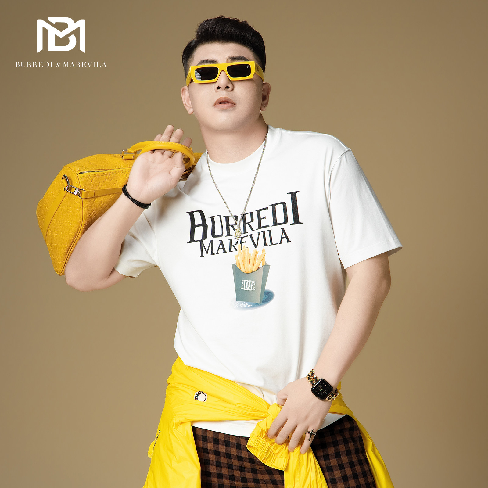 BM美式高街短袖男款2026新款薯条印花潮牌男装t恤宽松圆领上衣夏