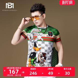 2023新款 男潮牌潮流男装 复古t恤兔八哥卡通印花丝光棉短袖 BM美式