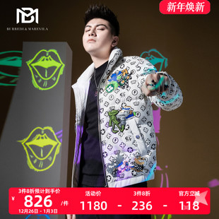 加厚男士 冬季 外套 短款 BM动物派对刺绣印花潮牌羽绒服男2021年新款