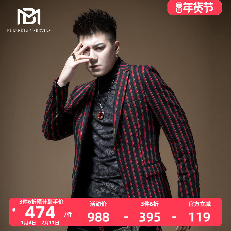 BM羊毛休闲西装男潮牌外套竖条纹男士秋冬欧货西服潮流帅气春秋季,男装,休闲西服,淘宝优惠券,粉丝福利购,淘宝优惠卷