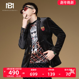 冬季 潮牌高级感休闲西服男士 外套男装 BM欧洲站刺绣徽章灯芯绒西装