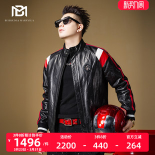 冬季 BM压花潮牌机车痞帅皮衣外套男真皮男士 山羊皮夹克2022年新款