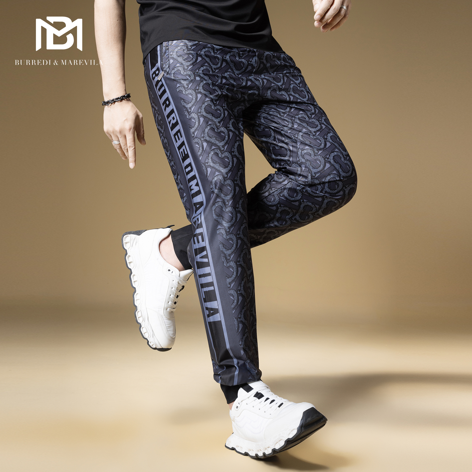 BM字母印花潮牌高级感男裤子美式高街卫裤男2025新款夏季休闲裤