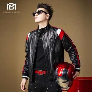 冬季 山羊皮夹克2022年新款 BM压花潮牌机车痞帅皮衣外套男真皮男士