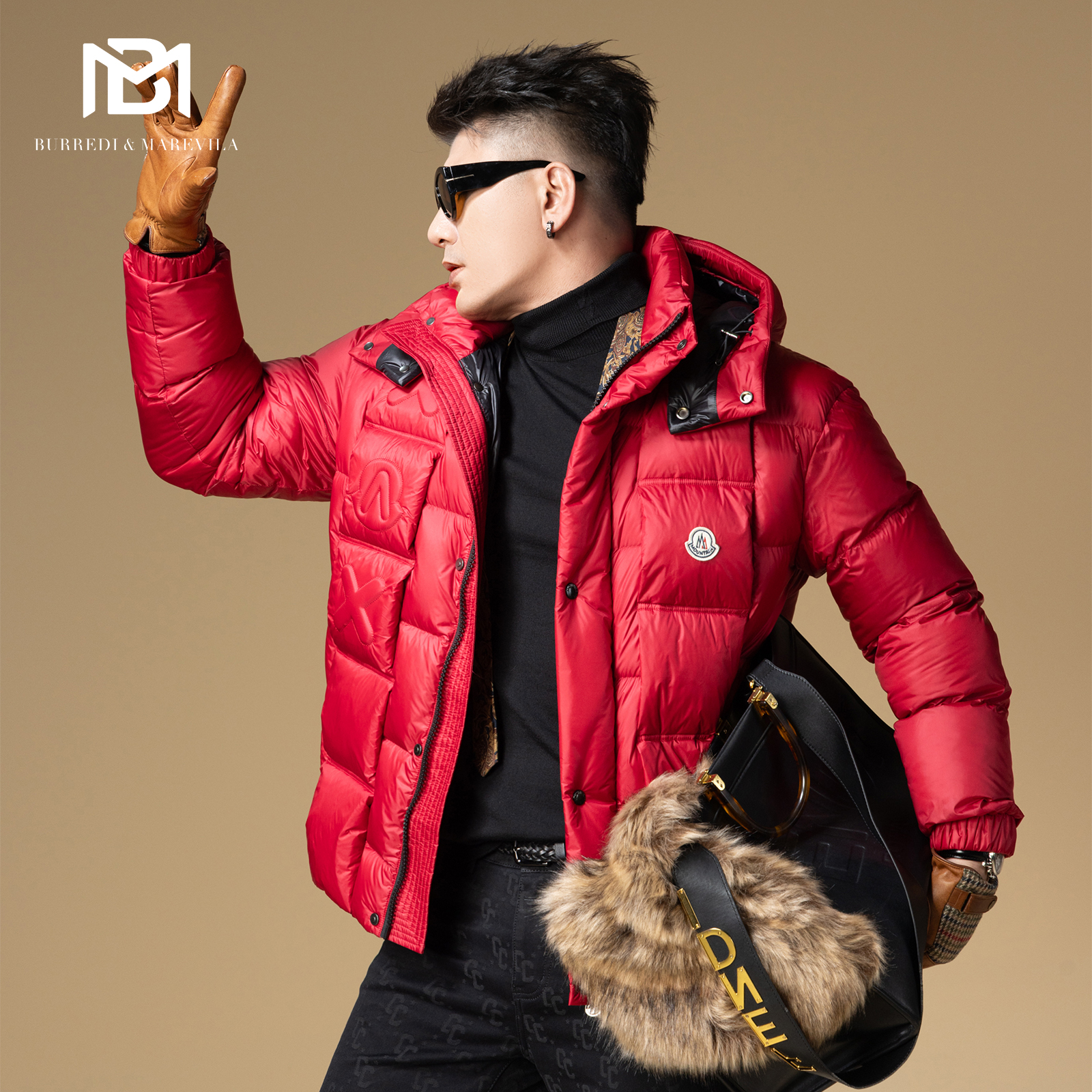 BM绗缝穿越格潮牌羽绒服男冬季加厚2025新款连帽面包服外套男上衣