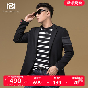 男士 外套男婚礼伴郎正装 西服秋 高级感条纹黑色休闲西装 BM轻奢男装