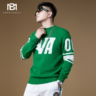 2022秋冬新款 BM欧美高街绿色提花毛衣潮牌男线衫 羊毛衫 男士 针织衫
