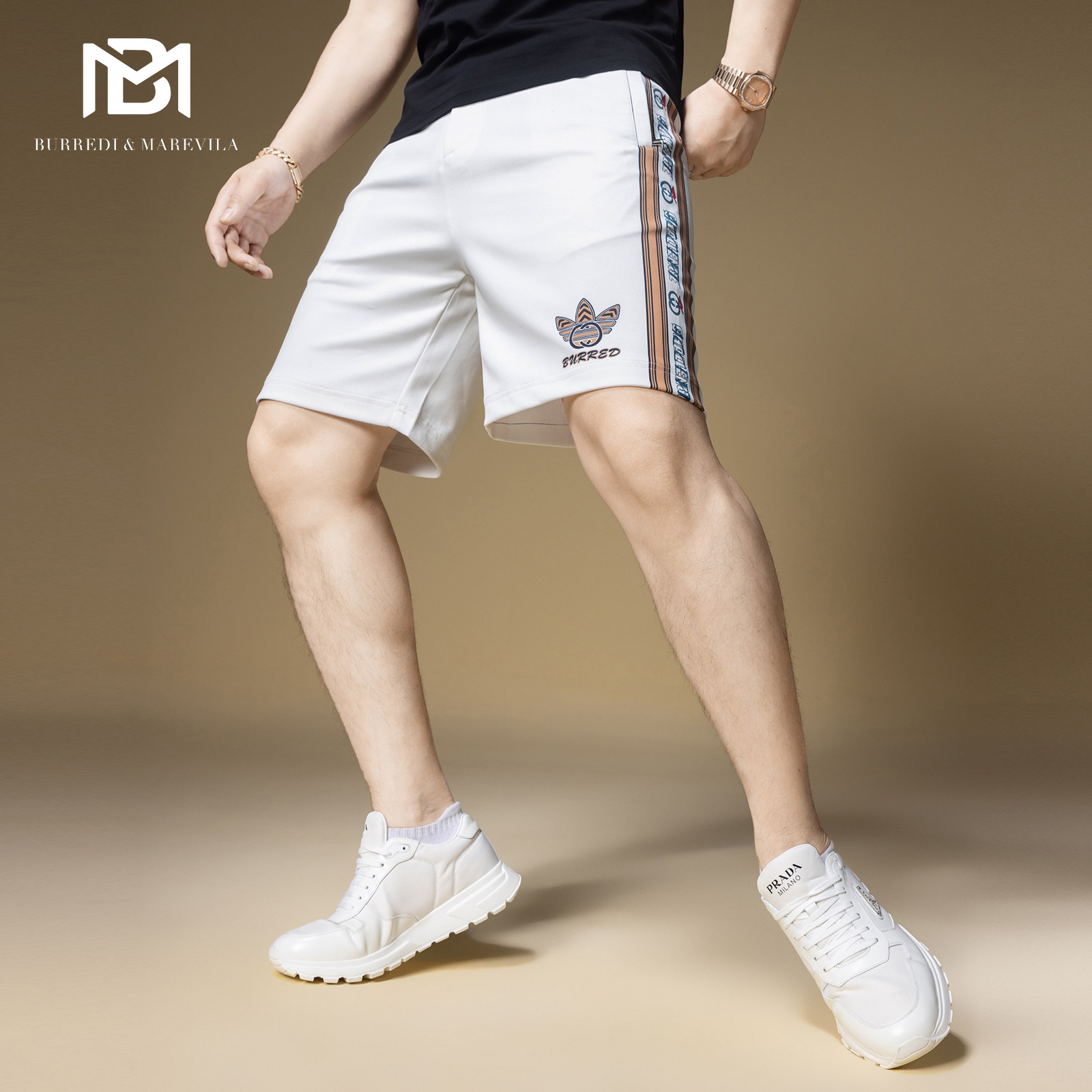 BM欧美式短裤男夏季2024新款侧条纹裤子男潮牌字母印花运动休闲裤,男装,短裤,淘宝优惠券,粉丝福利购,淘宝优惠卷