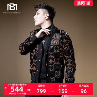 外套 高级感冬季 BM欧洲站满花小蜜蜂羽绒服男2021年新款 设计感男装