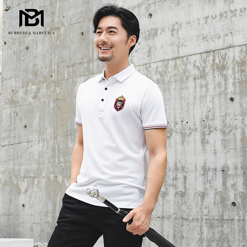 BM简约新款男士保罗t恤翻领刺绣polo衫男潮虎头短袖纯色原宿港风