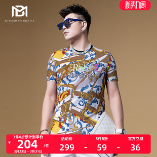 潮牌潮流夏季 复古印花巴洛克高端t恤男短袖 2022新款 BM欧洲站男装