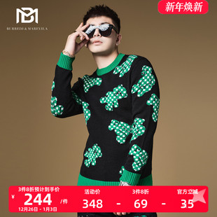 2022秋冬新款 羊毛衫 针织男士 BM提花小熊毛衣慵懒高级感男潮牌线衫