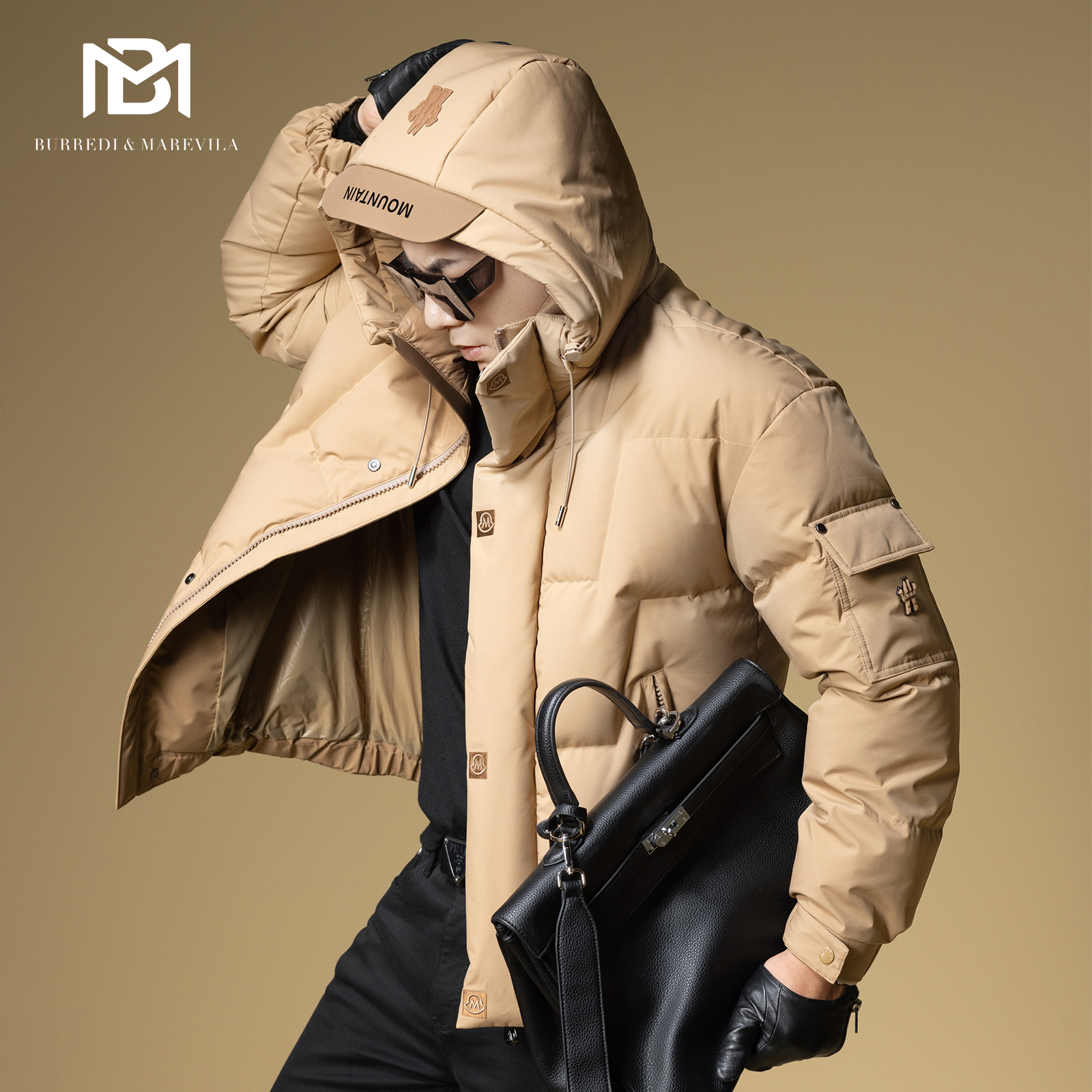 BM山系潮牌羽绒服男冬季2024新款绗缝设计感面包服男款连帽外套厚