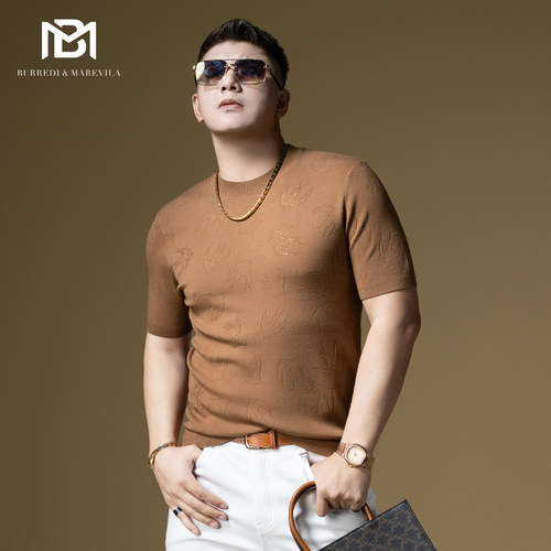 BM欧洲站男装欧货潮牌燕子烫钻提花毛衣男针织短袖男士打底衫秋季