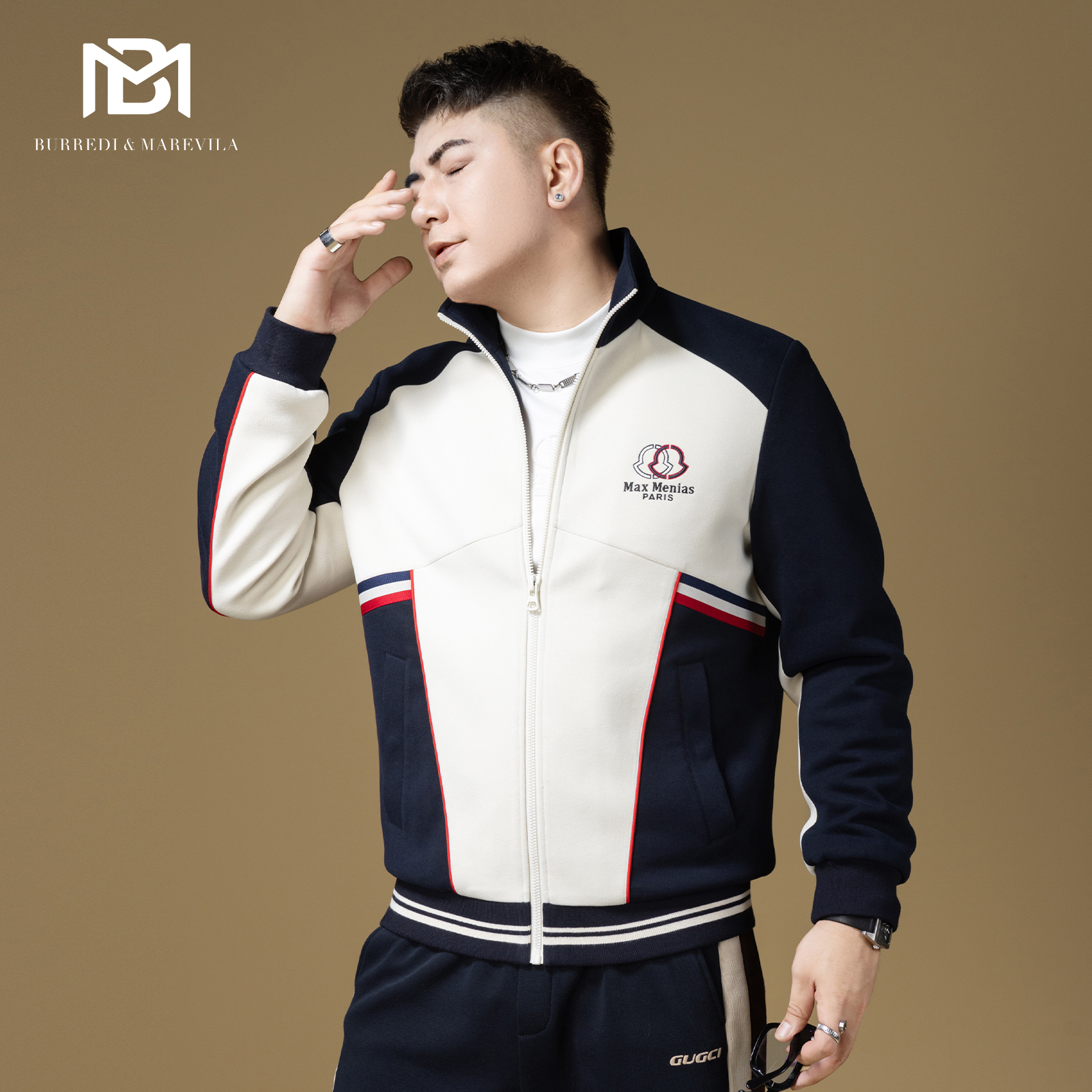 BM撞色拼接夹克外套男2024新款美式复古运动休闲潮牌男装加厚上衣