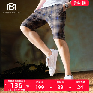 复古短裤 薄款 男潮牌ins爆款 男夏季 字母印花格子五分休闲裤 BM美式