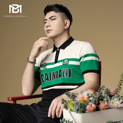 欧货撞色条纹字母印花POLO衫