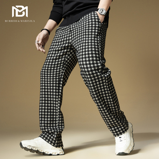 高端休闲裤 宽松秋季 2025新款 子男潮牌复古千鸟格子直筒裤 裤 BM男士