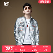 BM男士 烫钻亮面教练飞行员夹克炸街外套男潮牌欧美街头修身 港风秋