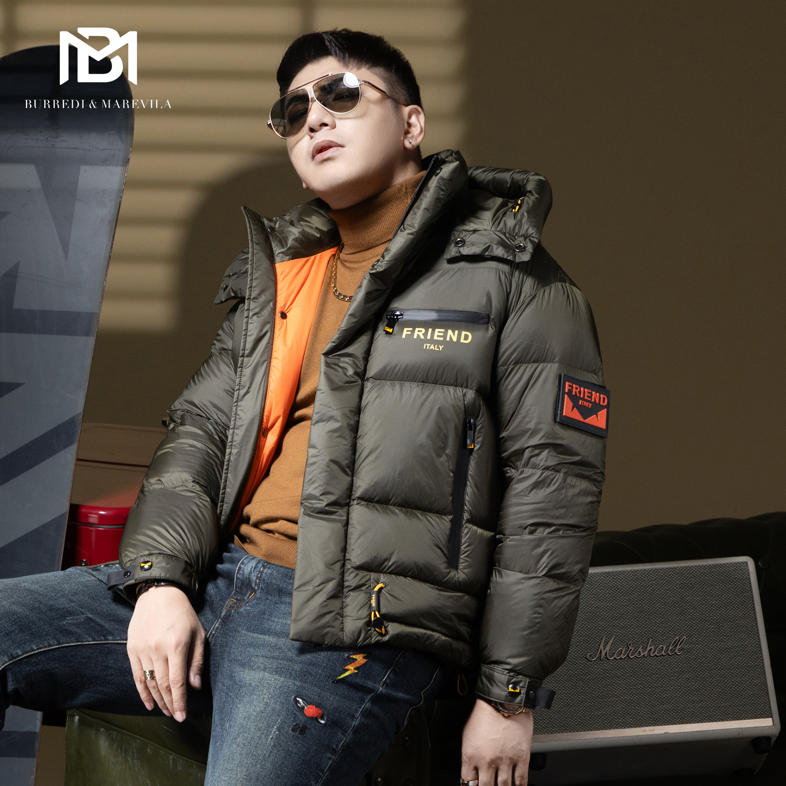 BM潮牌复古美式羽绒服男2024新款冬季连帽机能外套90白鸭绒防寒服