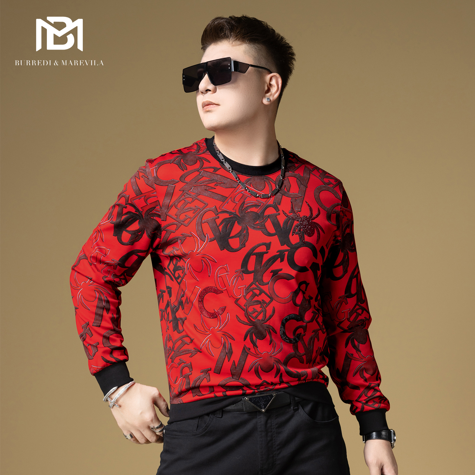 BM欧洲站卫衣男2024新款潮牌蜘蛛烫钻印花字母男士休闲上衣春秋款