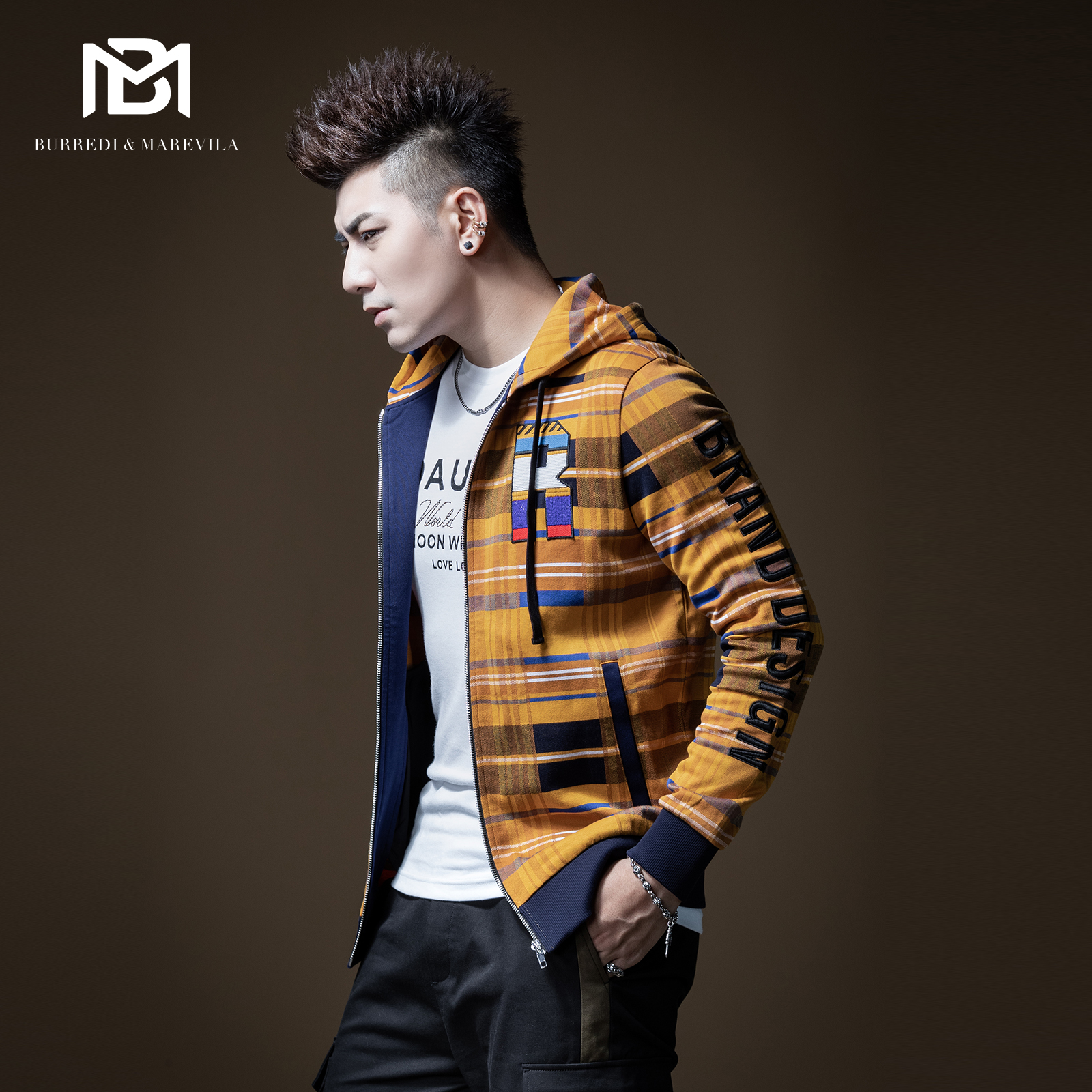 字母刺绣开衫格子英伦港风外套