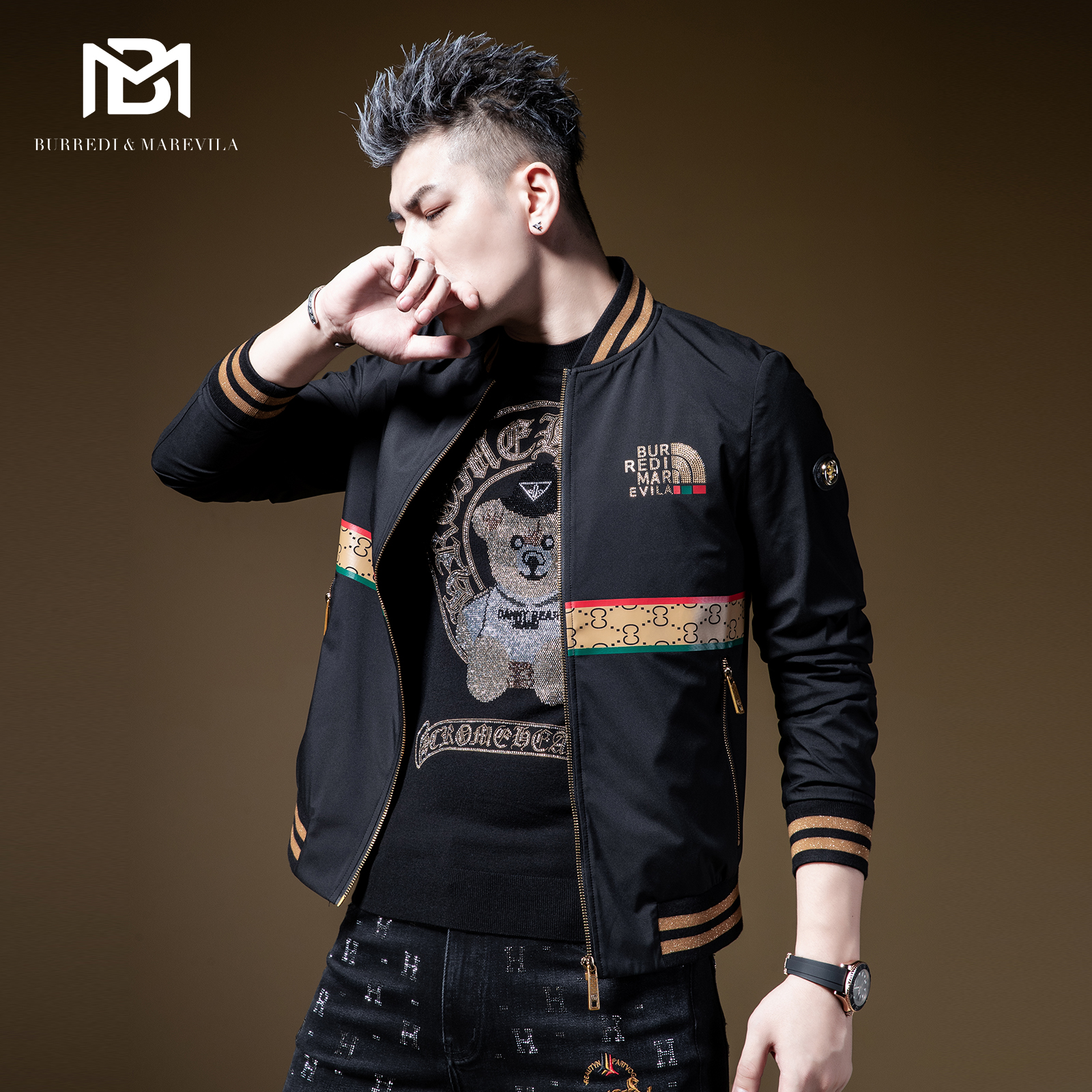 BM棒球服潮牌印花飞行员夹克