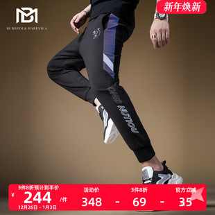 休闲运动卫裤 BM欧美潮牌高街裤 子男ins潮流百搭条纹镭射反光男士