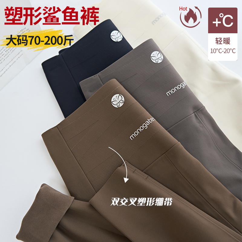 鲨鱼裤女外穿大码高腰灰色打底裤