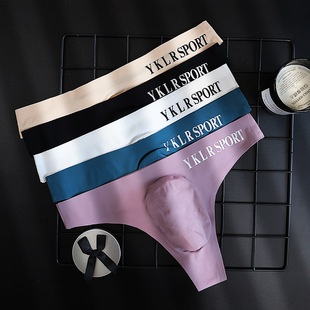 透明露臀冰丝低腰无痕丁字裤 薄款 性感运动健身潮流字母 欧美男款