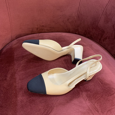 琳媚女鞋经典拼色粗跟包头