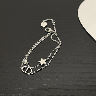 琳媚首饰 银色星星CD字母双层链条手链女时尚个性朋克风手饰品