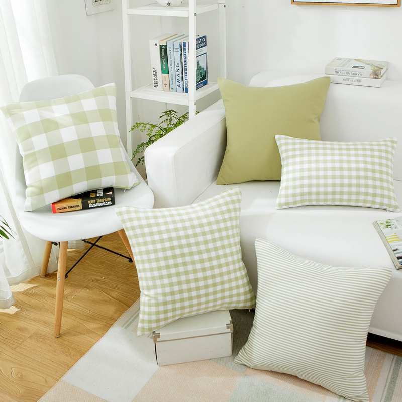 日式文艺现代简约沙发抱枕北欧风格靠枕靠垫套腰枕纯色格子枕套子
