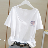 内搭辣妹上衣 高级感打底衫 竹节棉白色v领正肩百搭短袖 t恤女夏新款