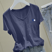 夏季 v领宽松设计感上衣 胖mm大码 竹节棉潮牌白色短袖 t恤女2025新款