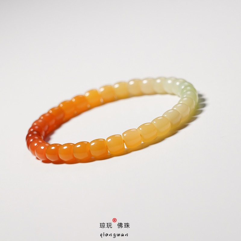 琼玩精工渐变色缅黄直切手串