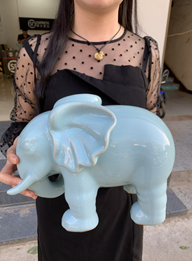 大象汝瓷摆件一对吸财聚财客厅玄关电视酒柜家居装饰乔迁开业礼品